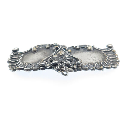 Silver-Tone Antique Art Deco Repousse Flower & Wings Oxidized Belt Buckle