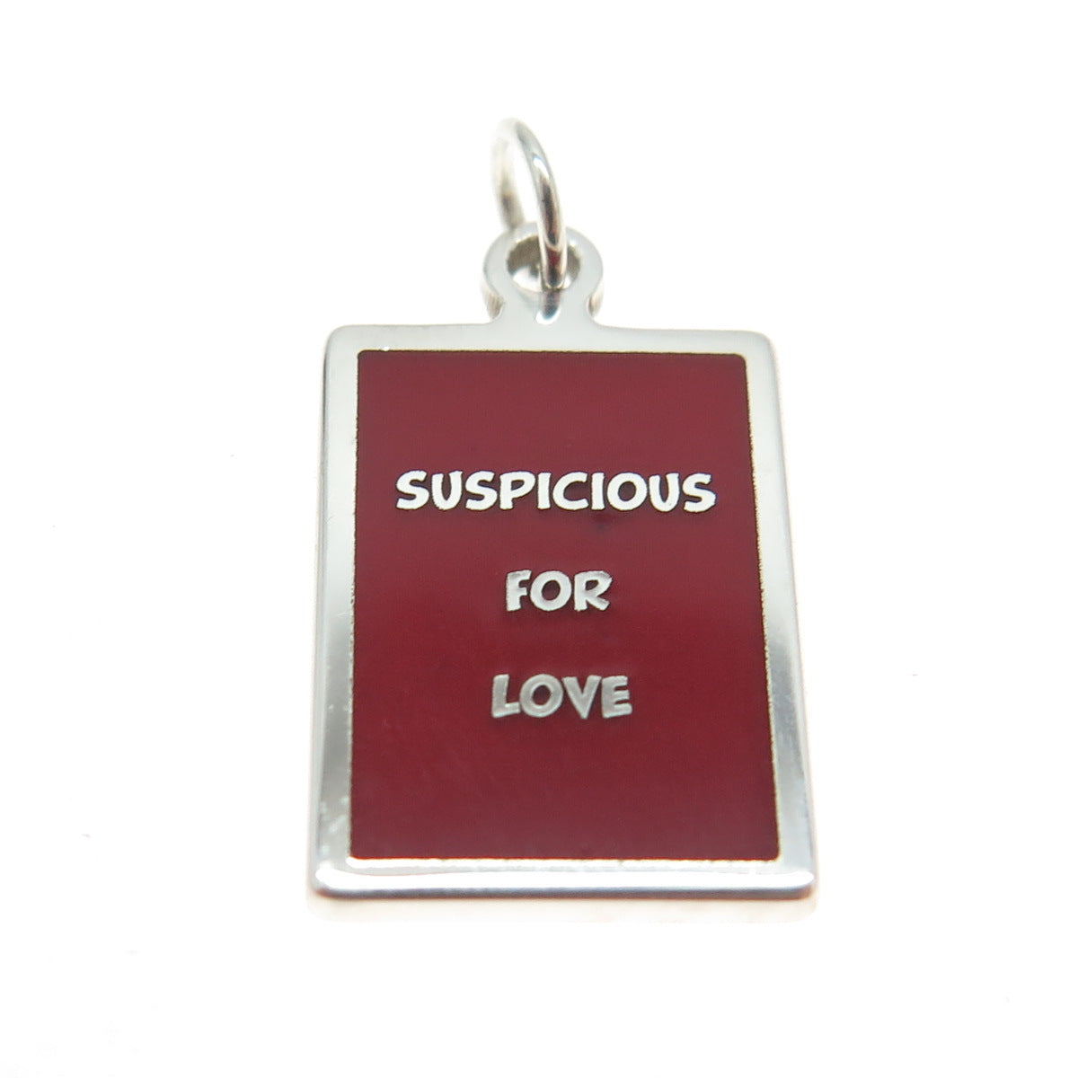 925 Sterling Silver Red Enamel "Suspicious For Love" Minimalist Charm Pendant