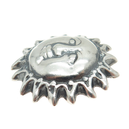 925 Sterling Silver Vintage Mexico Sun Face Oxidized Pendant