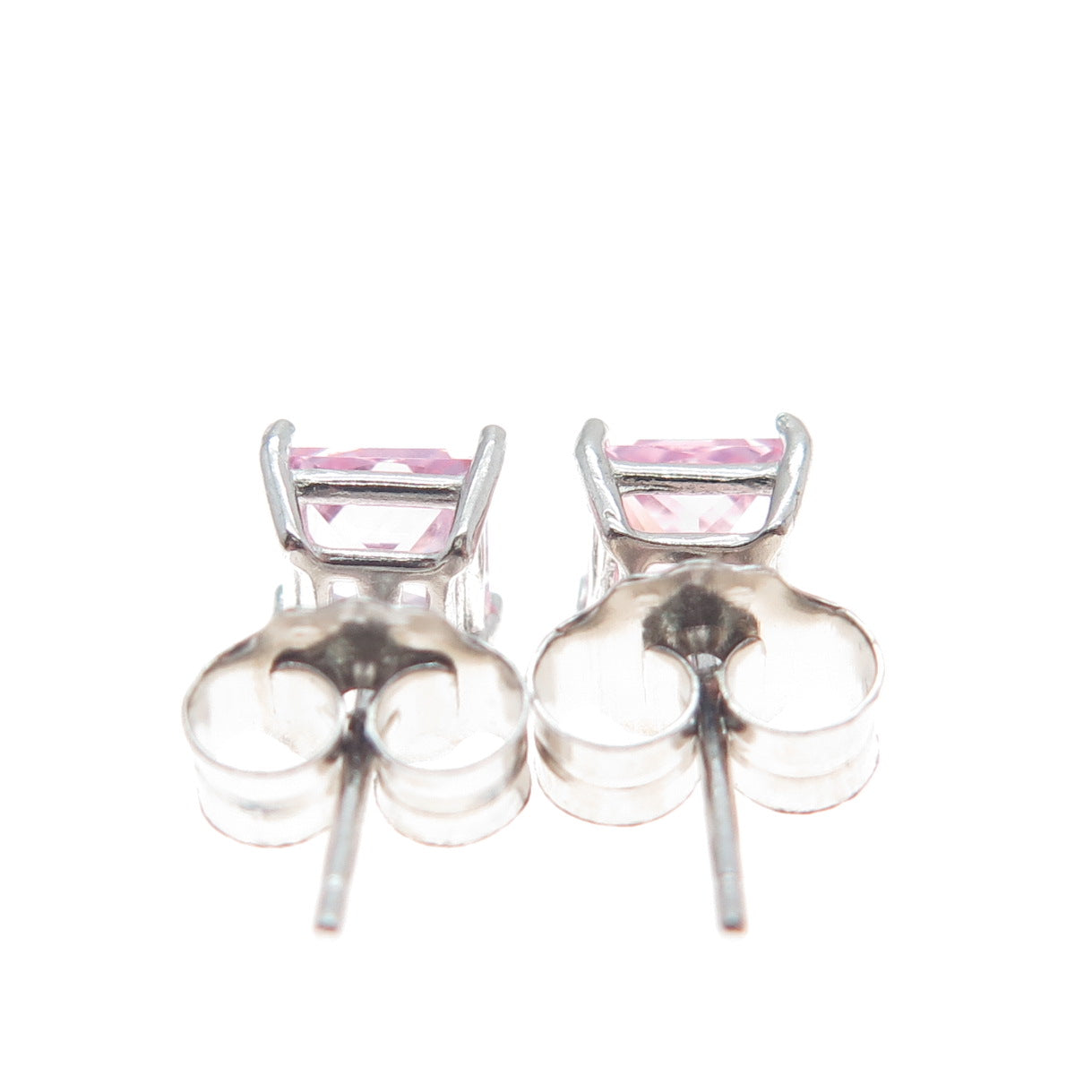925 Sterling Silver Princess-Cut Pink C Z Stud Earrings