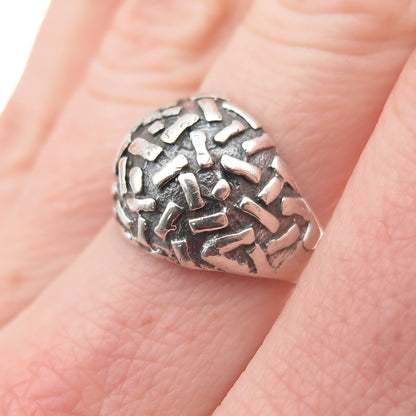 925 Sterling Silver Vintage Modernist Oxidized Dome Ring Size 6.25