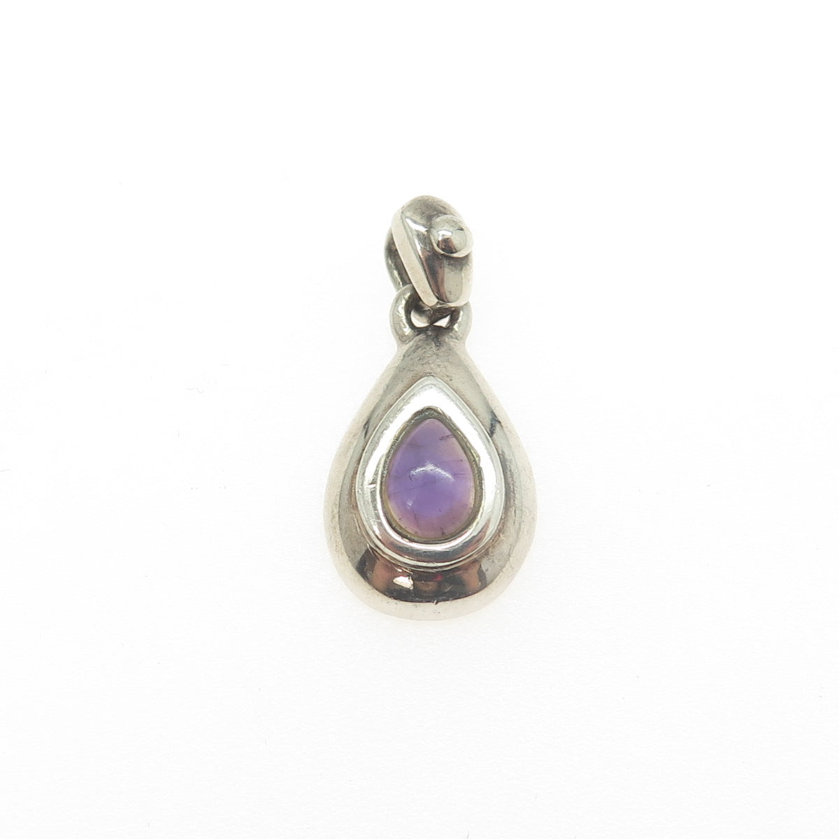 925 Sterling Silver Vintage Real Amethyst Teardrop Pendant