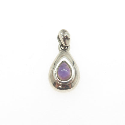 925 Sterling Silver Vintage Real Amethyst Teardrop Pendant