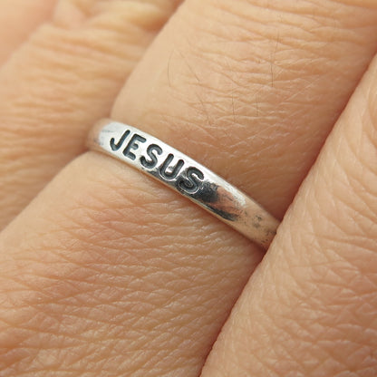 WALDECK JOHNSON 925 Sterling Silver Vintage "Jesus" Band Ring Size 8