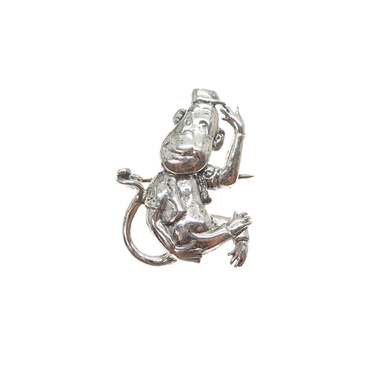 JEWELART Sterling Silver Vintage Monkey Cartoon Character Oxidized Pin Brooch