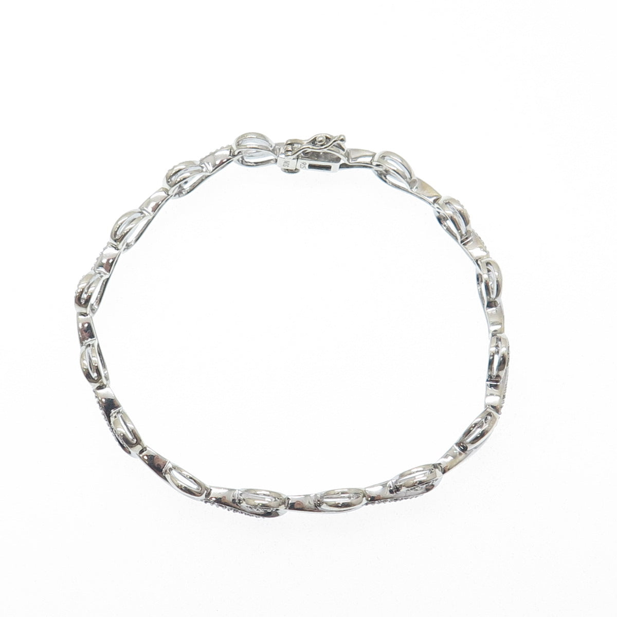 SUN 925 Sterling Silver Real Round-Cut Diamond Heart Link Bracelet 7"