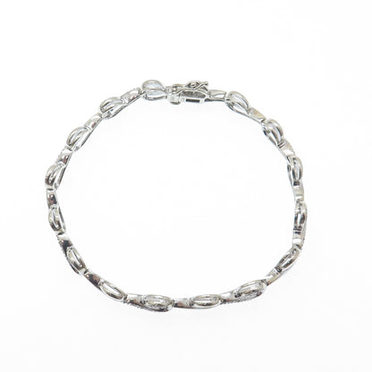SUN 925 Sterling Silver Real Round-Cut Diamond Heart Link Bracelet 7"