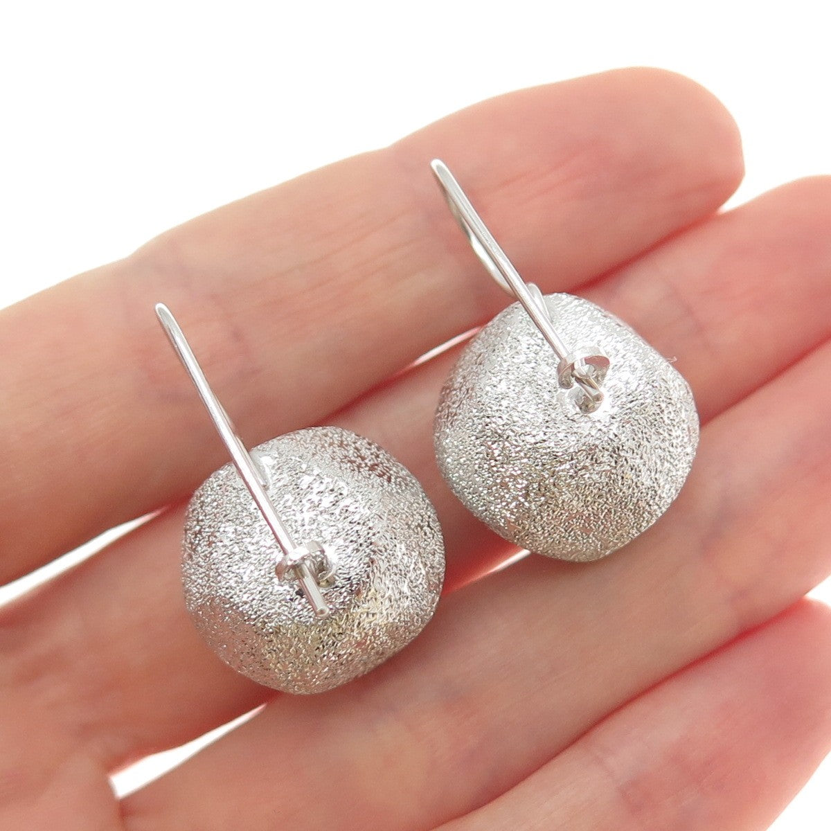 925 Sterling Silver Vintage Italy Modernist Textured Drop Bead Earrings