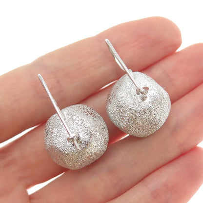 925 Sterling Silver Vintage Italy Modernist Textured Drop Bead Earrings
