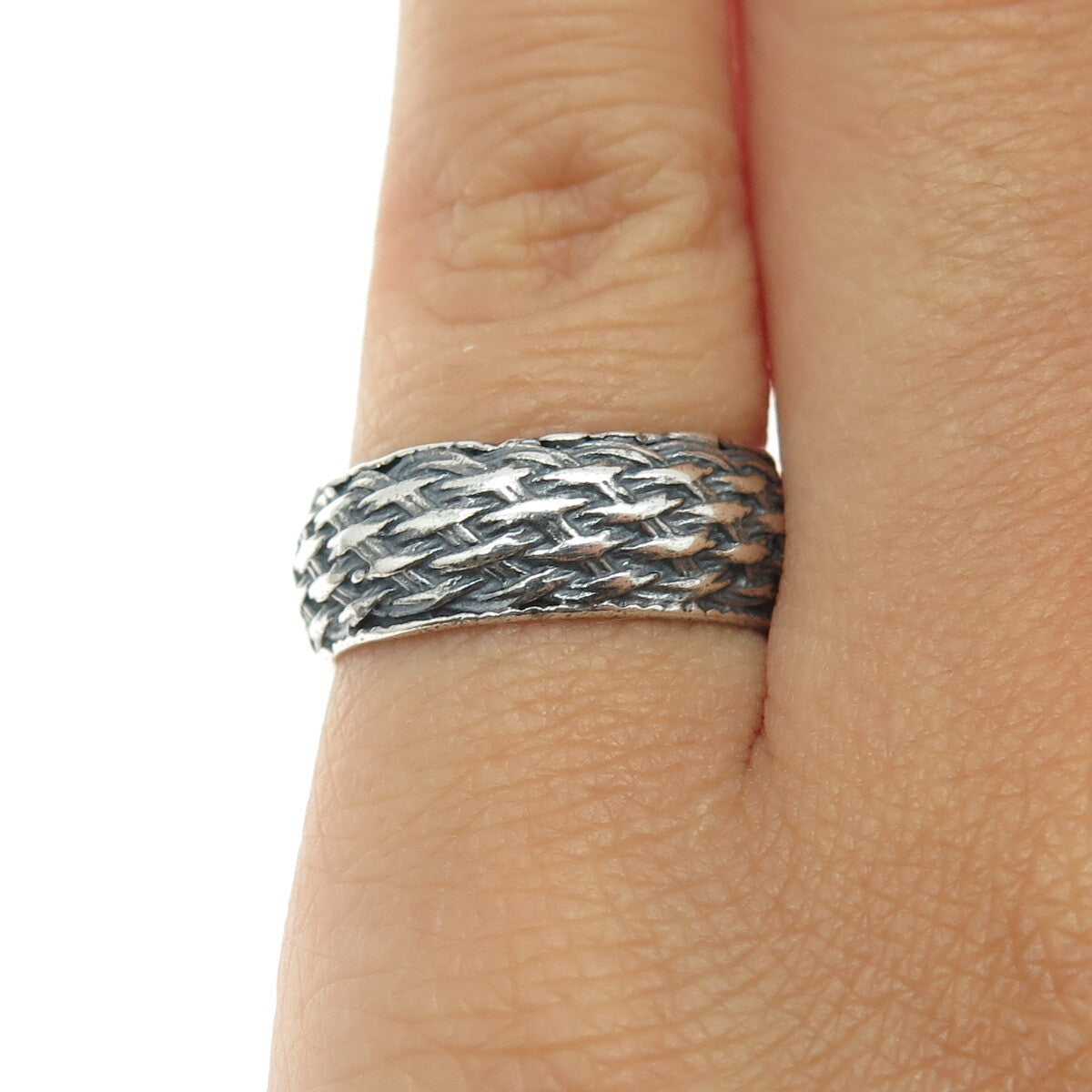 925 Sterling Silver Vintage Wicker Band Ring Size 6.25