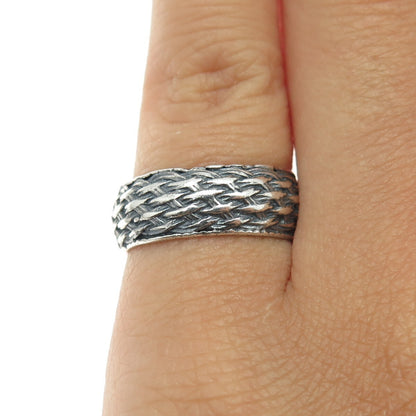 925 Sterling Silver Vintage Wicker Band Ring Size 6.25