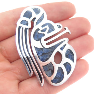 925 Sterling Silver Vintage Mexico Real Sodalite Aztec God Pin Brooch / Pendant