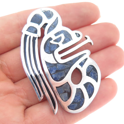 925 Sterling Silver Vintage Mexico Real Sodalite Aztec God Pin Brooch / Pendant