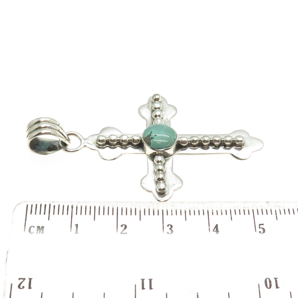 925 Sterling Silver Vintage Real Lone Mountain Turquoise Cross Pendant