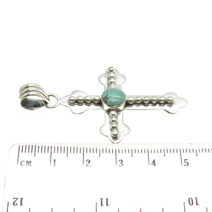 925 Sterling Silver Vintage Real Lone Mountain Turquoise Cross Pendant