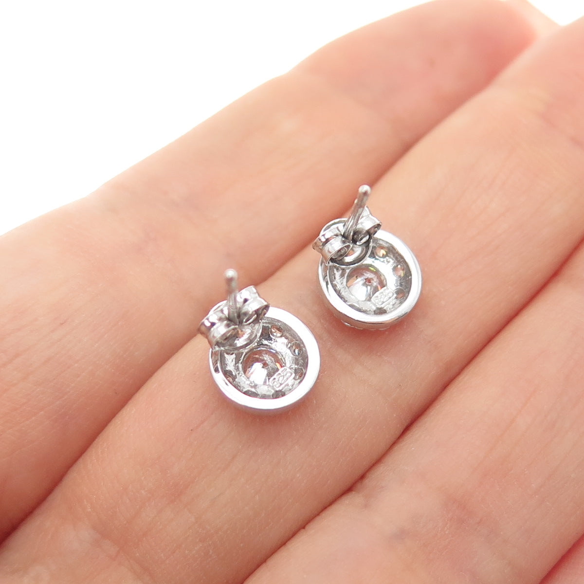 925 Sterling Silver Round-Cut C Z Stud Earrings