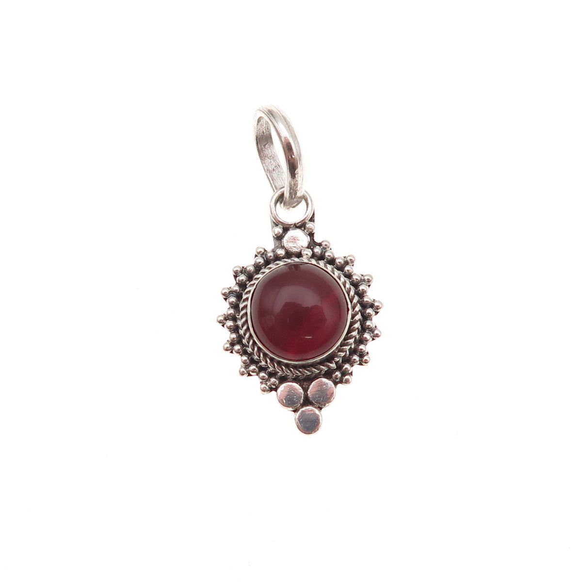 925 Sterling Silver Vintage Real Carnelian Oxidized Charm Pendant