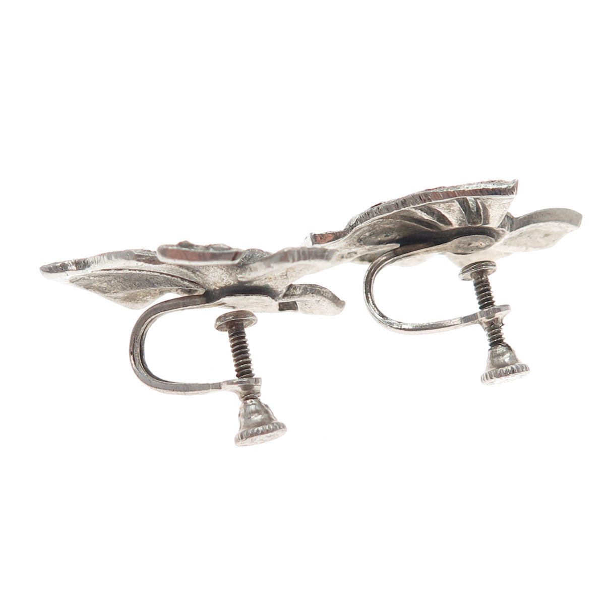 925 Sterling Silver Antique Art Deco Real Marcasite Bow Screw Back Earrings