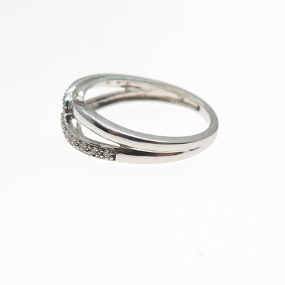 925 Sterling Silver Real Pink Sapphire & C Z Interlocked Ring Size 7