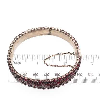 925 Sterling GF Antique Art Deco Bohemian Garnet Bracelet 7" (missing 1 stone)