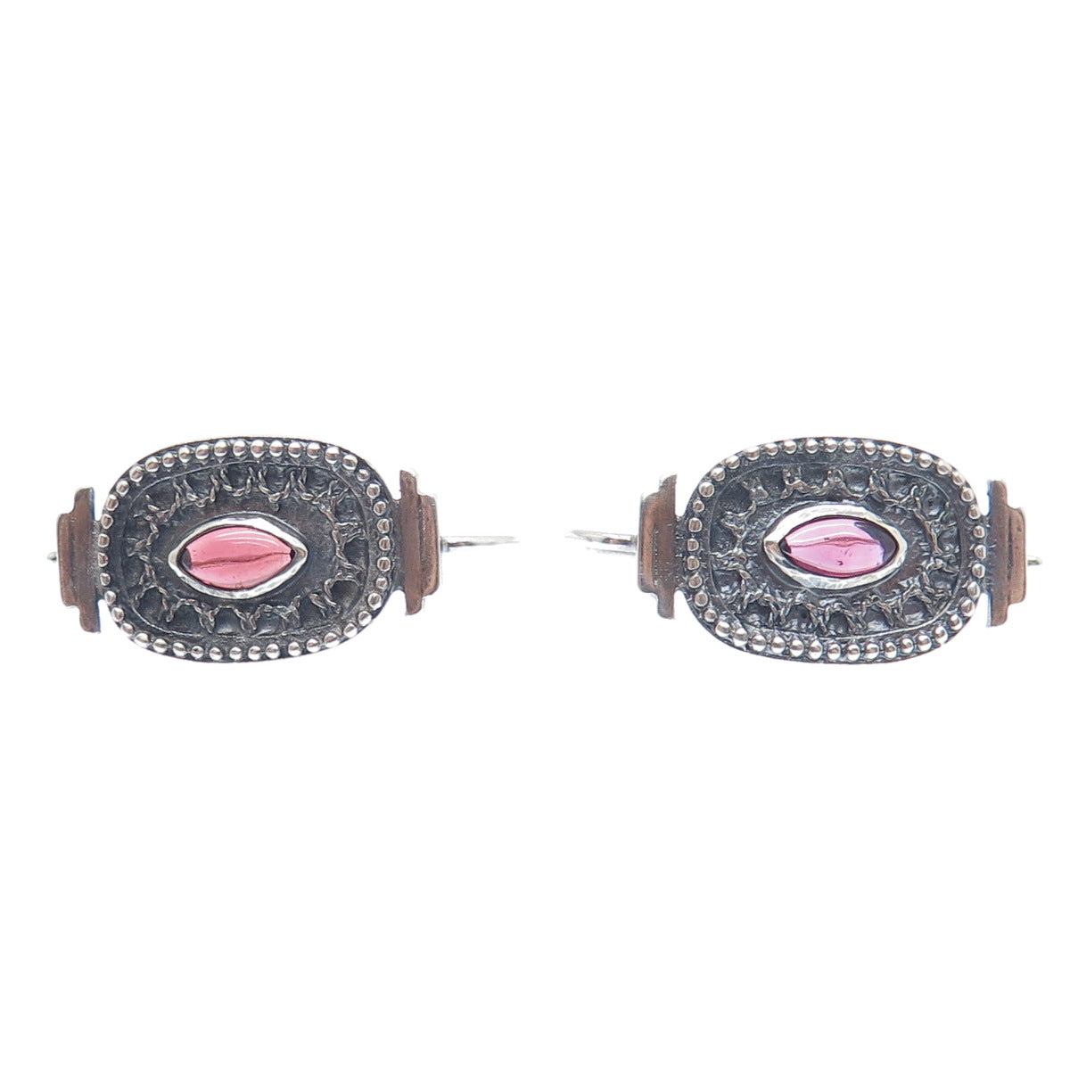 925 Sterling Silver Vintage Real Marquise-Cut Amethyst Oxidized Earrings