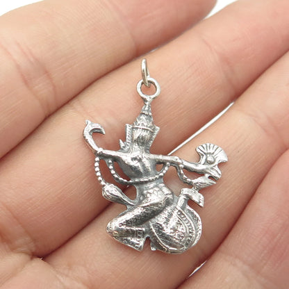 925 Sterling Silver Vintage Niello Hindu Goddess Pendant