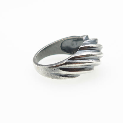 925 Sterling Silver Vintage Modernist Ribbed Oxidized Band Ring Size 7