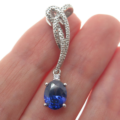 925 Sterling Silver White & Blue C Z Journey Slide Pendant