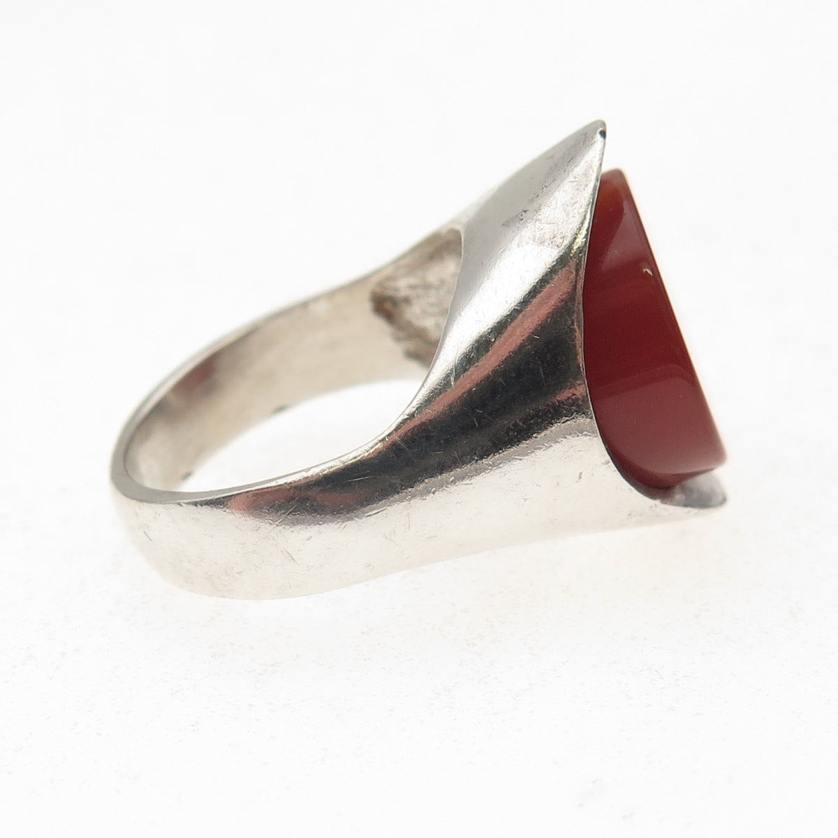 925 Sterling Silver Vintage Real Agate Modernist Oxidized Ring Size 7.25