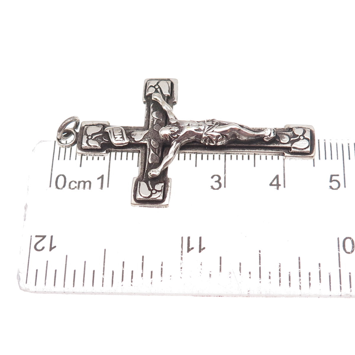 925 Sterling Silver Antique Art Deco Crucifix Cross Oxidized Charm Pendant