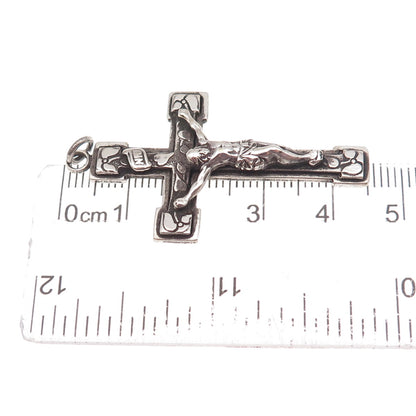 925 Sterling Silver Antique Art Deco Crucifix Cross Oxidized Charm Pendant