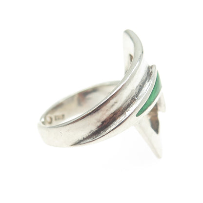 925 Sterling Silver Vintage Italy Green Enamel Adjustable Ring Size 6