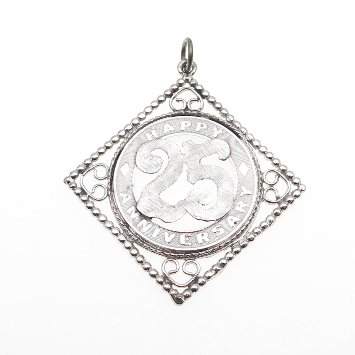 MARC MERCY 925 Sterling Silver Vintage Happy 25 Anniversary Charm Pendant