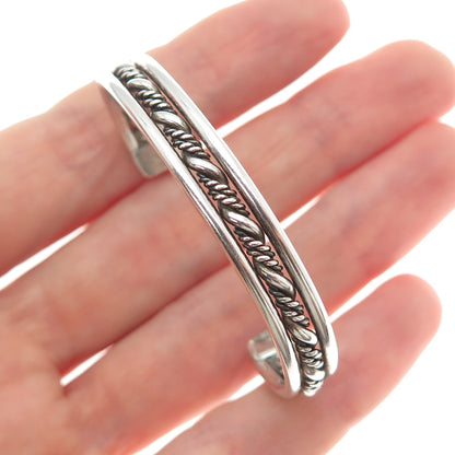 925 Sterling Silver Vintage Twisted Rope Oxidized Adjustable Cuff Bracelet 4.75"