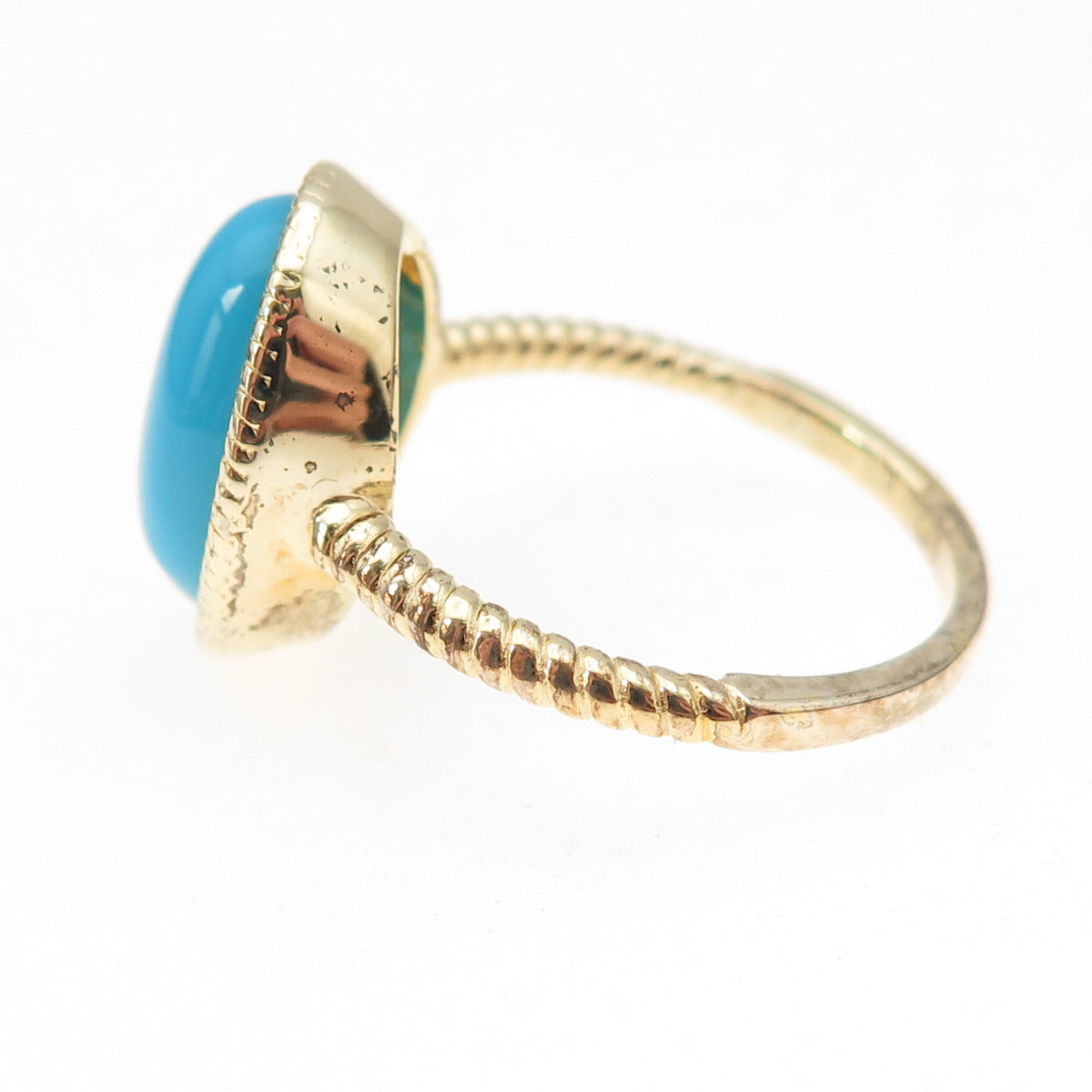 Tehya Oyama 925 Sterling Silver Gold Plated Real Turquoise Ring Size 8