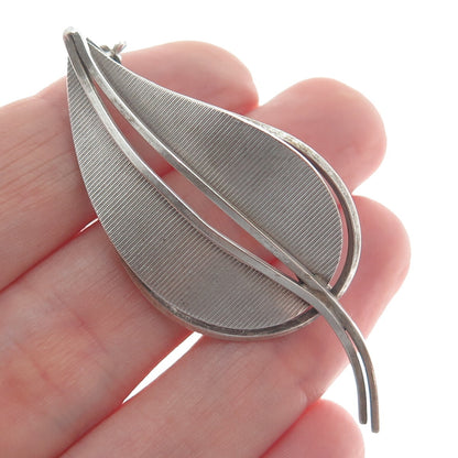 925 Sterling Silver Vintage Germany Modernist Floral Leaf Pin Brooch