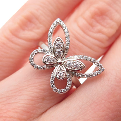 DSMK 925 Sterling Silver Round-Cut C Z Butterfly Ring Size 6