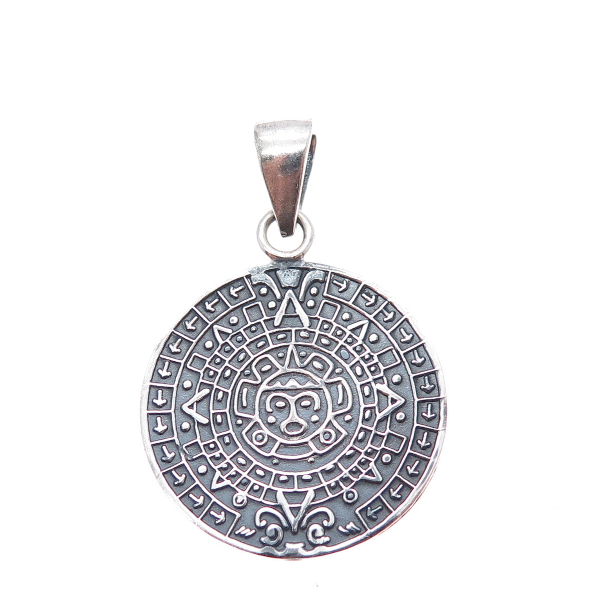 925 Sterling Silver Vintage Mexico Mayan Calendar Oxidized Charm Pendant