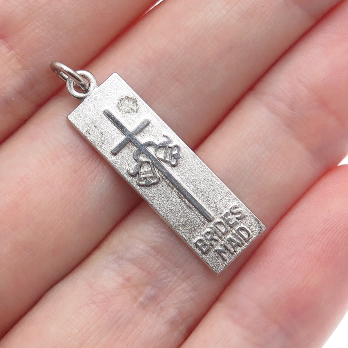 ANTAYA 925 Sterling Silver Vintage Bridesmaid Cross & Bells Bar Charm Pendant