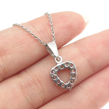 925 Sterling Silver Round-Cut C Z Heart Cable Chain Necklace 16"