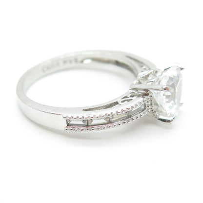 925 Sterling Silver Heart & Baguette-Cut C Z Promise Ring Size 8