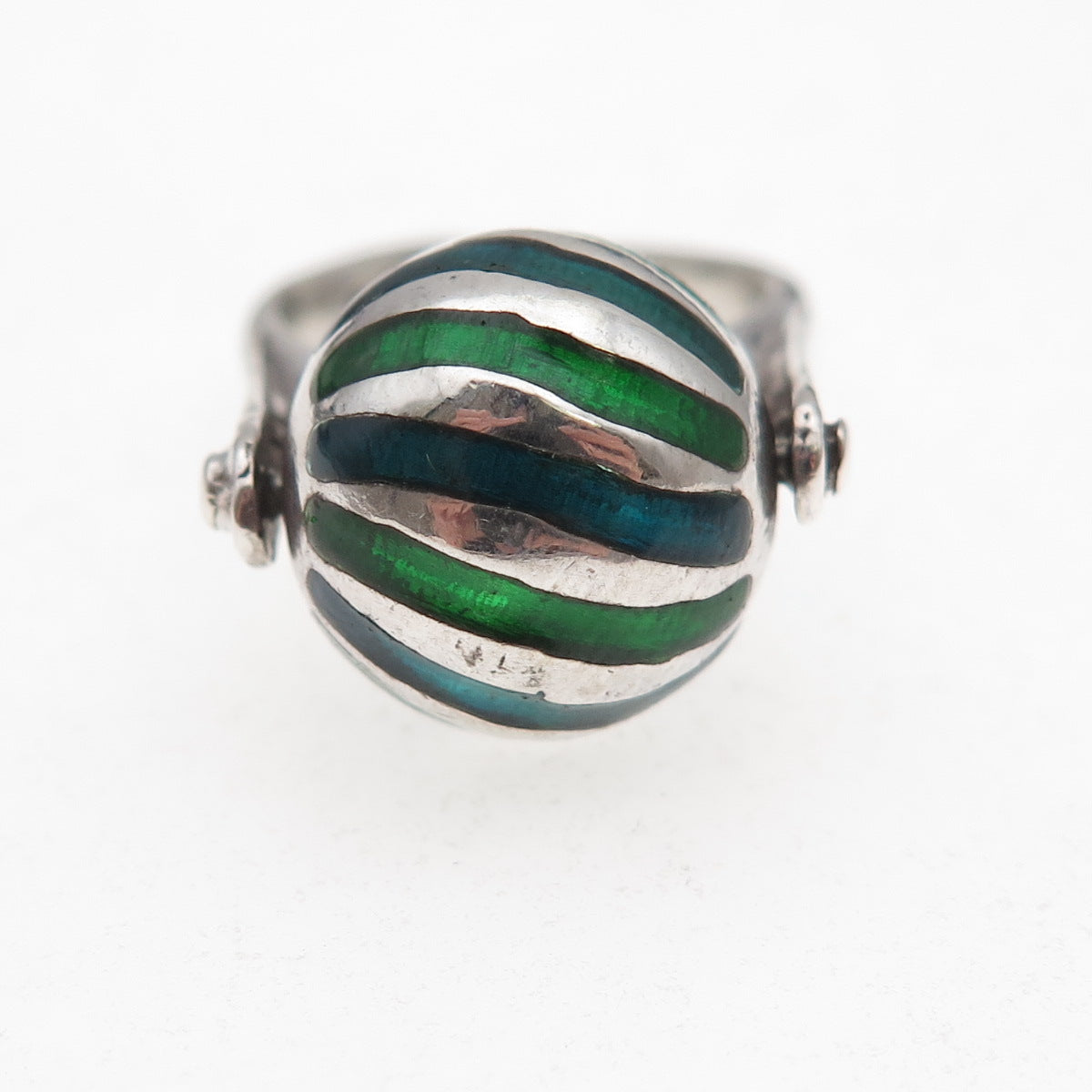 925 Sterling Silver Vintage Italy Enamel Modernist Ball Adjustable Ring Size 6