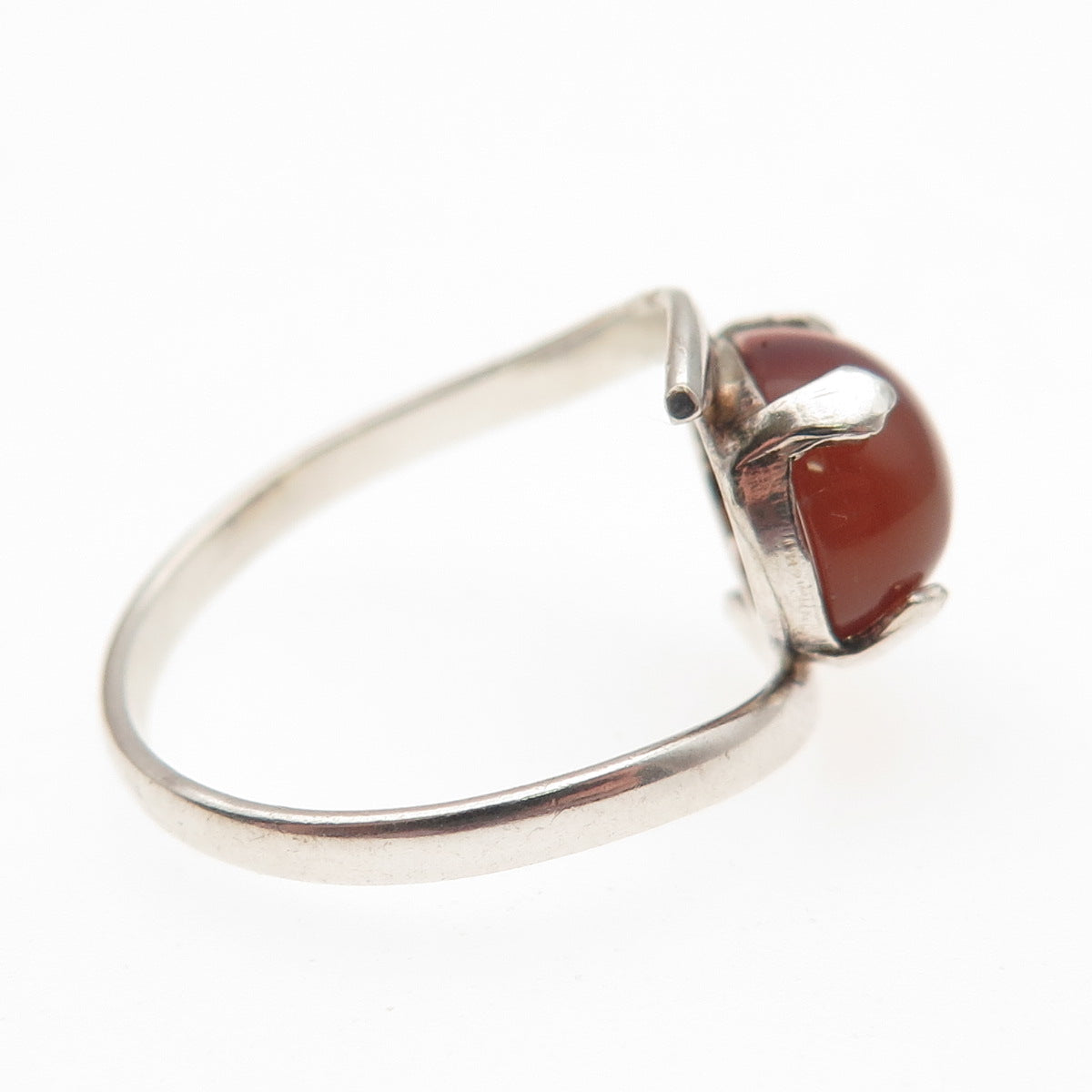 925 Sterling Silver Vintage Real Agate Modernist Bypass Ring Size 5.75