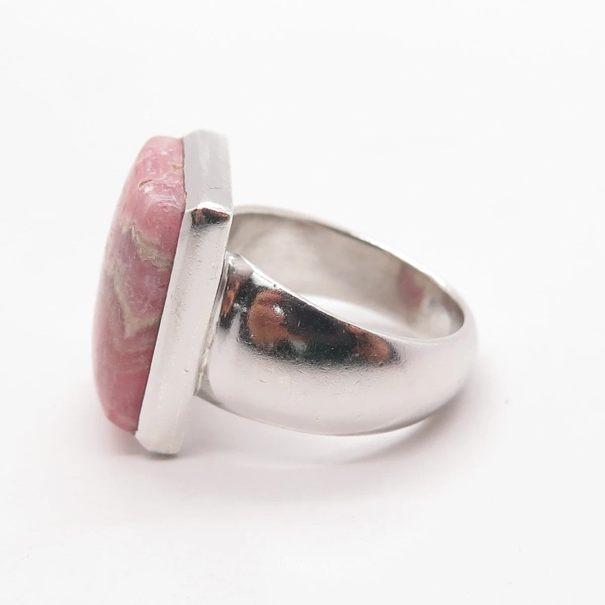 925 Sterling Silver Vintage Real Rhodochrosite Gem Statement Ring Size 5.25