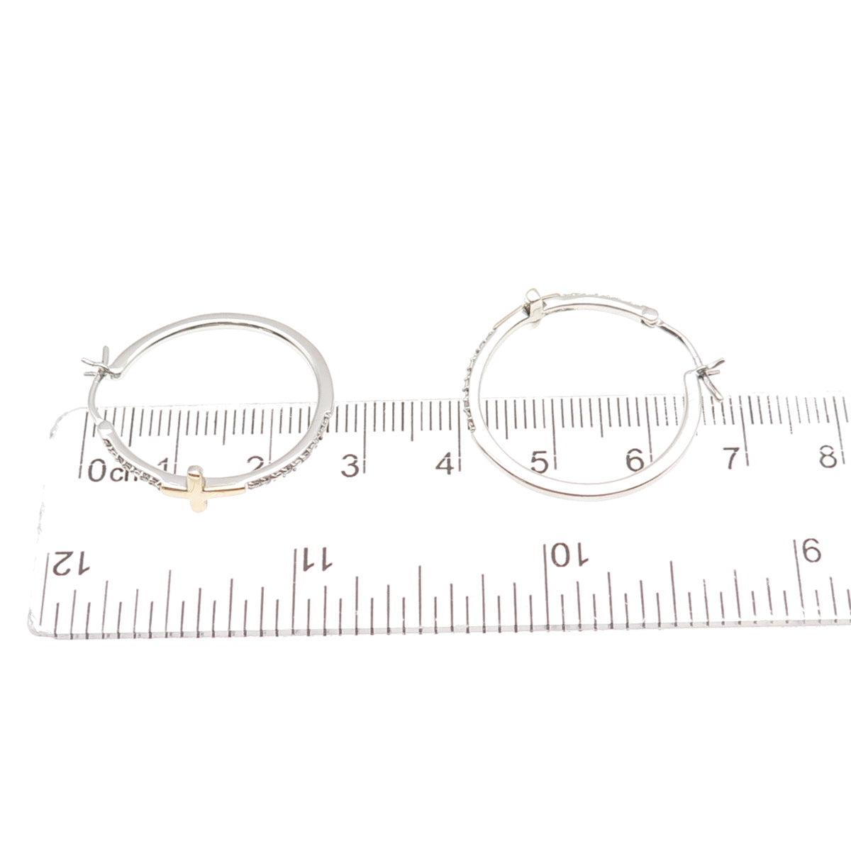 Sun 925 Sterling Silver 10K Gold Real Round-Cut Diamond Cross Hoop Earrings