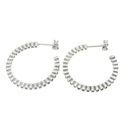 925 Sterling Silver Round-Cut C Z Tennis Link Hoop Earrings