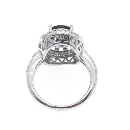 925 Sterling Silver Real Oval-Cut Smoky Quartz & Round-Cut C Z Ring Size 6.75