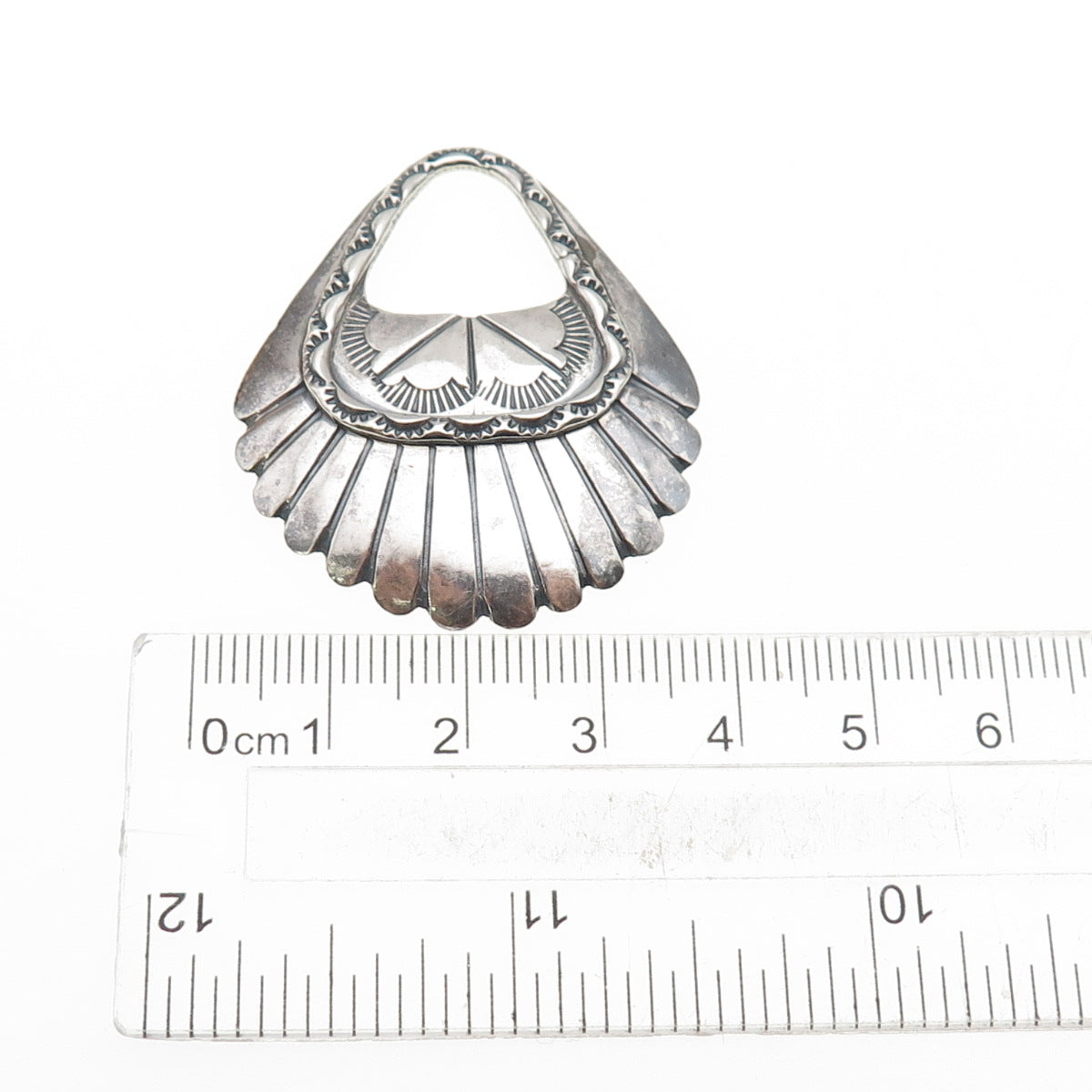Old Pawn 925 Sterling Silver Vintage Southwestern Concho Oxidized Tribal Pendant