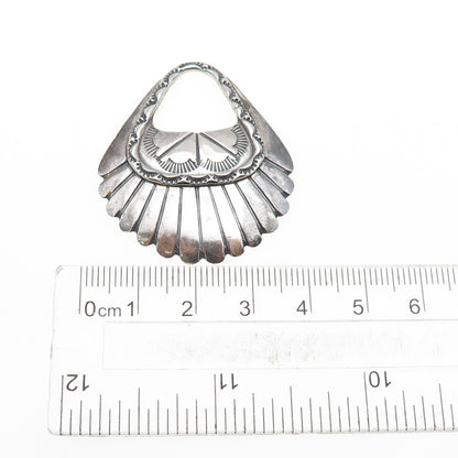 Old Pawn 925 Sterling Silver Vintage Southwestern Concho Oxidized Tribal Pendant