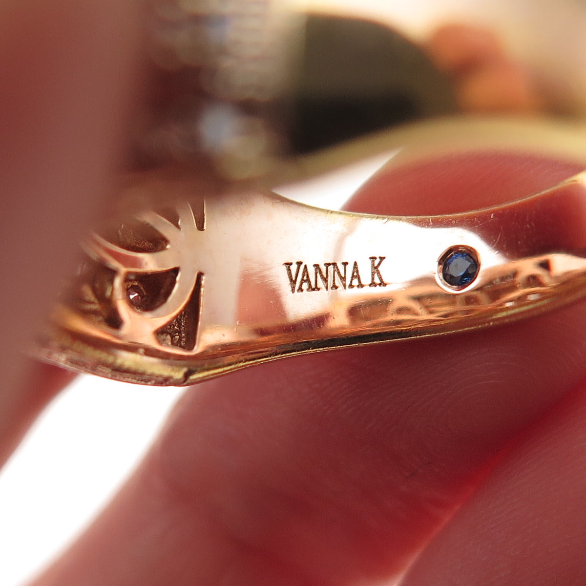 Vanna K 925 Sterling Silver Gold Plated Blue & White C Z Ring Size 9